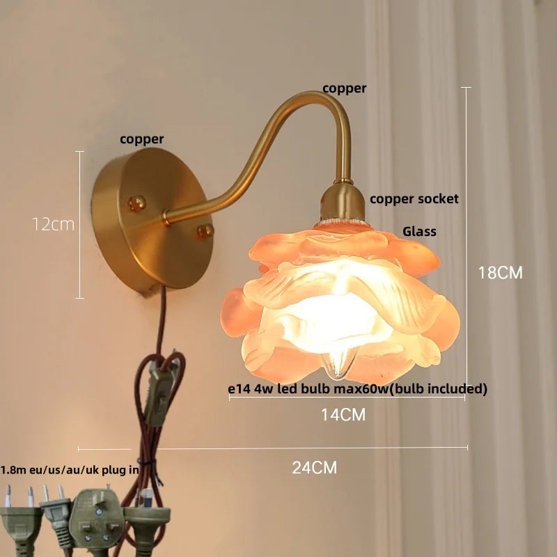 Helnys Loft LED Wall Sconce Pull Chain Switch Pink Glass Stair Light