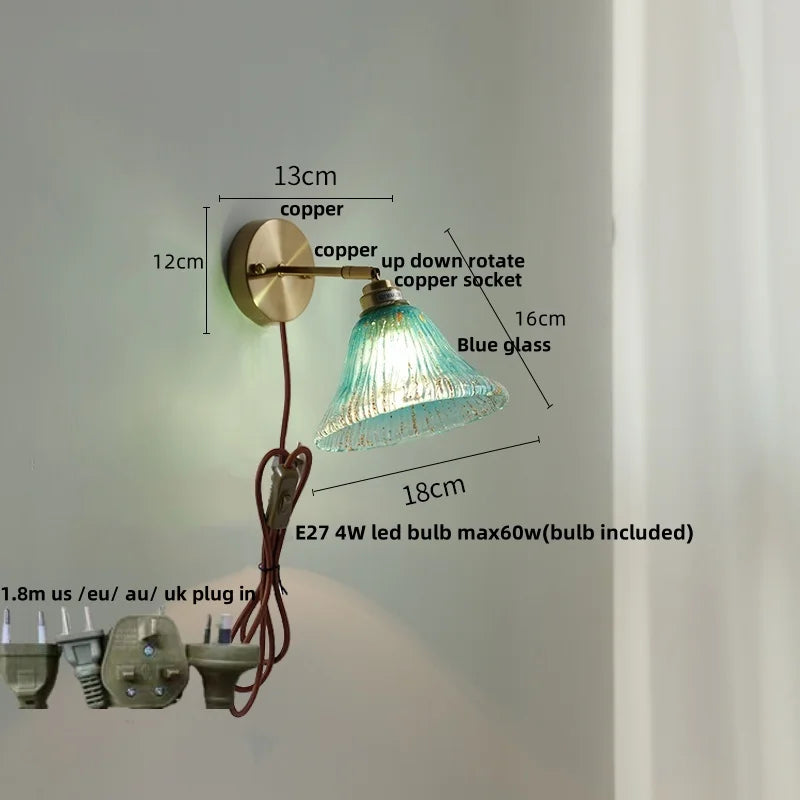 Helnys Blue Glass Wall Sconce Up Down Rotate Light Fixture