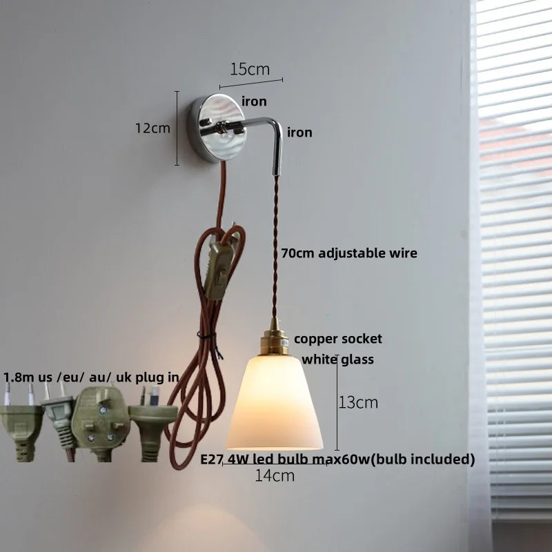 Helnys Glass LED Wall Light Fixture Modern Nordic Design Adjustable Bedside Lamp
