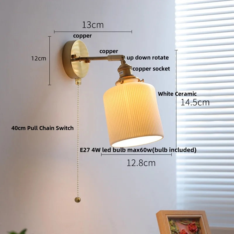 Helnys Copper Canopy LED Wall Light Fixture Nordic Modern Bedroom Sconce