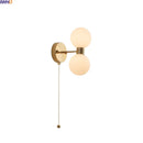 Helnys Gold Copper Glass Ball LED Wall Light Fixture Nordic Modern Bedside Lamp