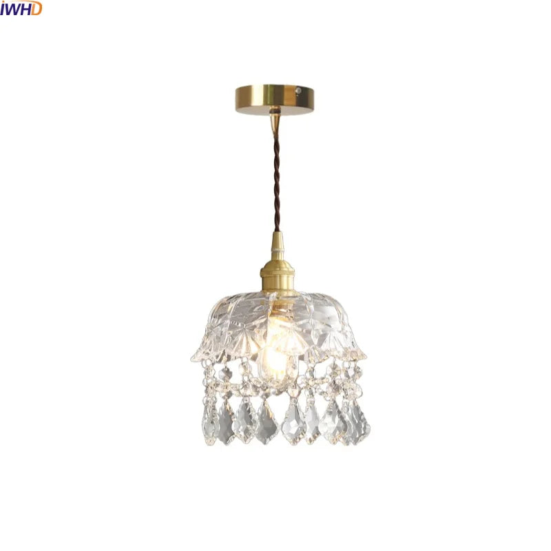 Helnys Crystal LED Pendant Light Clear Glass French Vintage Hanging Lamp