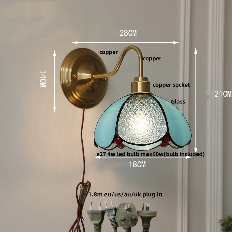 Helnys Vintage Copper Loft LED Wall Lights Glass Bedroom Lamparas De Pared