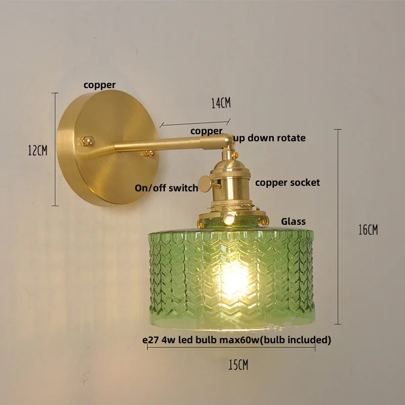 Helnys Nordic LED Wall Light Glass Up Down Rotate Copper Bedside Lamp