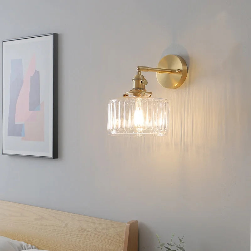 Helnys Nordic LED Wall Light | Modern Copper Bedside Lamp with Clear Glass Rotation