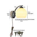 Helnys Nordic LED Wall Sconce with Switch, White Beige Glass, E27 Bulb, Bathroom Lights