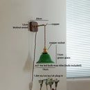 Helnys Vintage Industrial LED Wall Light with Green Glass and Wood