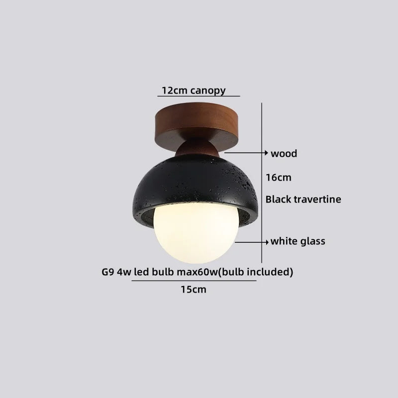 Helnys Yellow Stone Wood LED Ceiling Lamp Modern Nordic Living Room Fixtures