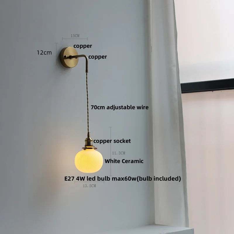 Helnys Adjustable LED Wall Light Clear Glass Copper Socket Bedside Lamp