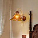 Helnys Gold Antique Brass Amber Glass LED Wall Sconce - Industrial Vintage Bedside Lamp