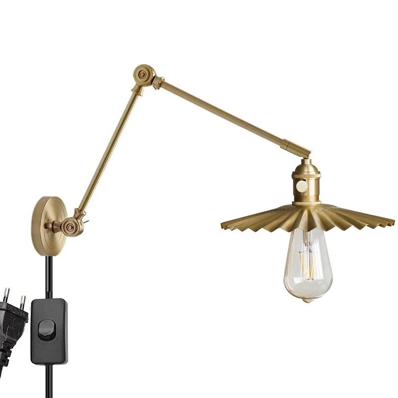 Helnys Copper Arm LED Wall Sconce Pull Chain Switch Nordic Luminaria