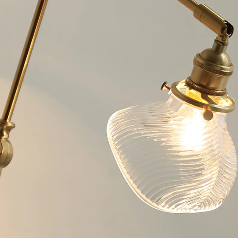 Helnys Brass Swing Arms LED Wall Light, Modern Nordic Clear Glass Bedside Lamp