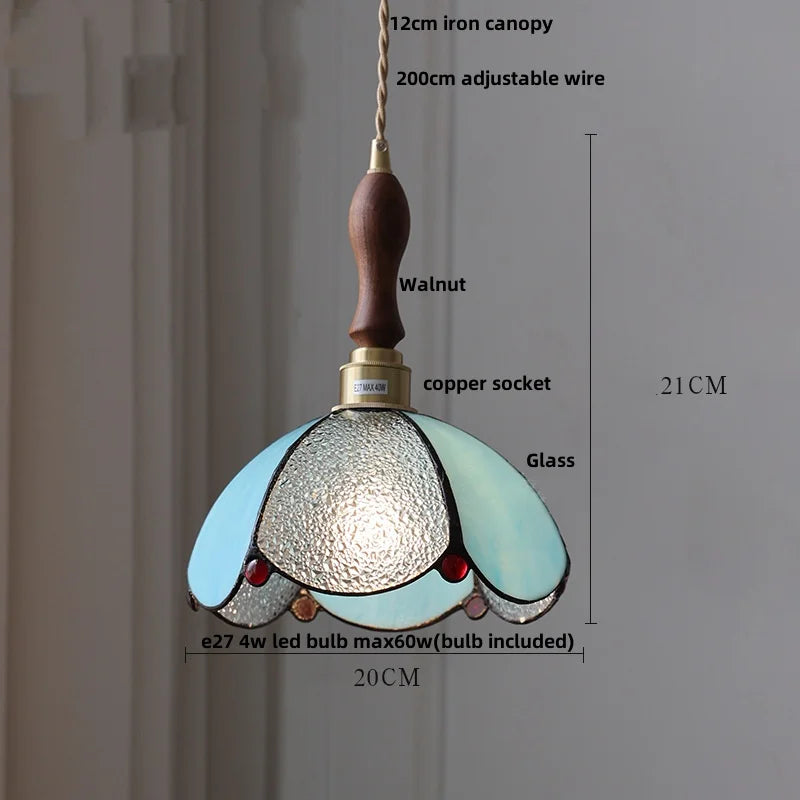 Helnys Copper LED Glass Pendant Lights Tiffany Style Dining Room Fixtures