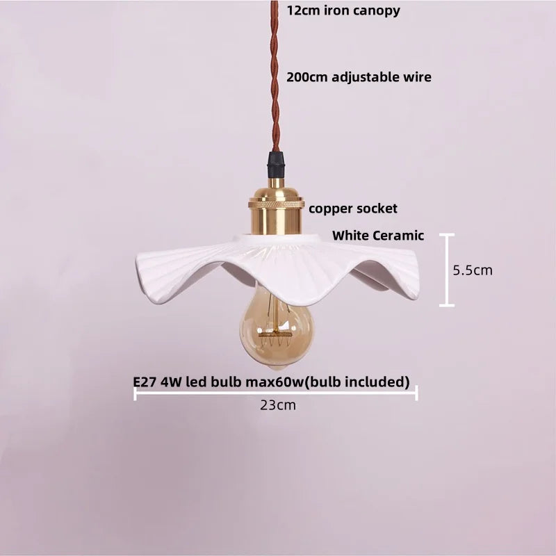 Helnys White Ceramic LED Pendant Light - Nordic Modern Design, Adjustable Hanging Lamp