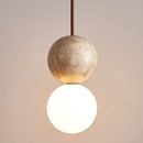 Helnys Glass Ball LED Pendant Lamp, Yellow Travertine Industrial Vintage Hanging Luminaria