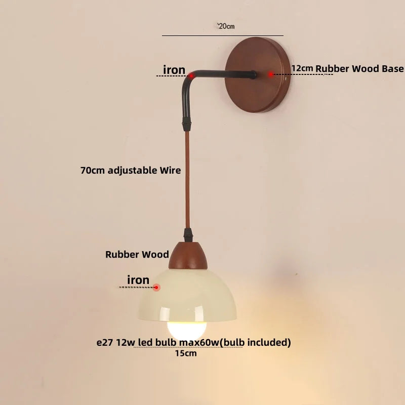 Helnys Adjustable LED Wall Light Fixture Ceramic Wood Base Bedside Lamp