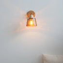 Helnys Wood Canopy LED Wall Lights Pull Chain Amber Glass Sconce Nordic Modern