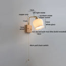 Helnys Nordic Decor LED Wall Sconce Gold Brass White Glass Pull Chain Bedroom Bedside Lamp