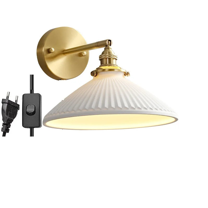 Helnys Nordic Ceramic LED Wall Light with Pull Chain Switch and E14 Socket