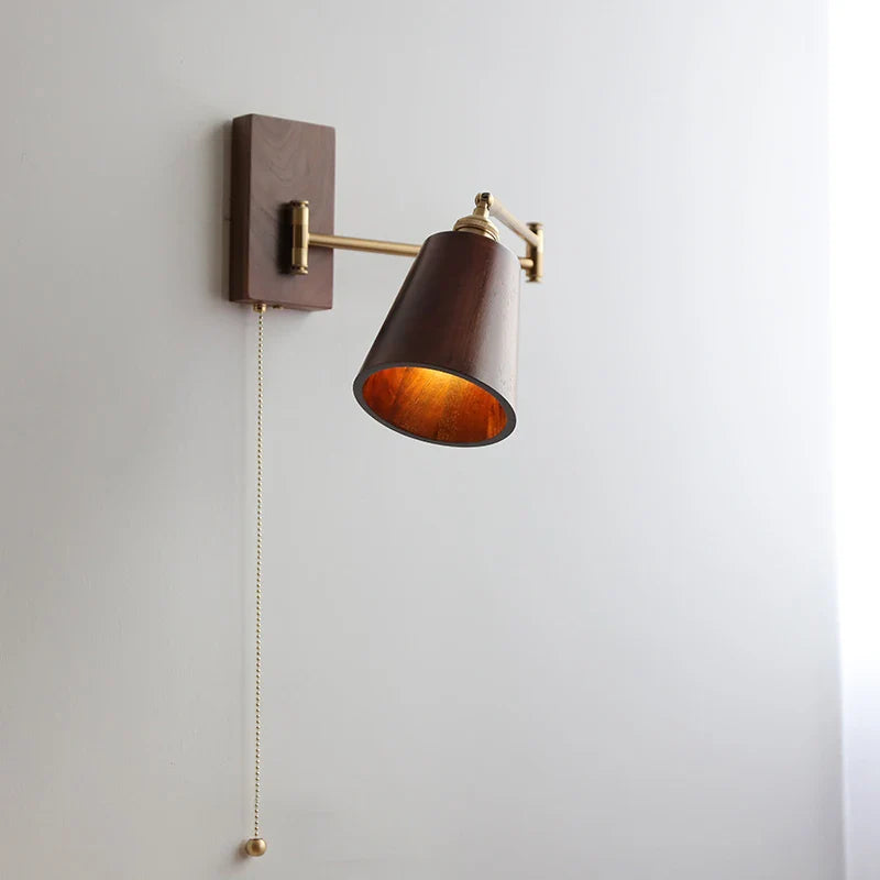Helnys LED Wall Sconce Lamp Walnut Ash Wood with Pull Chain Switch