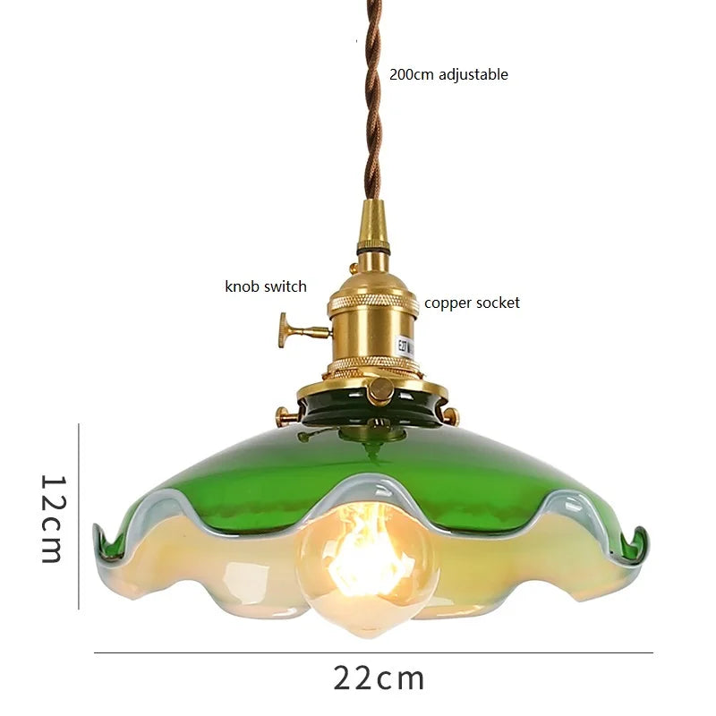 Helnys Vintage Copper Socket Pendant Lamp with Green Glass - 2023 Edition