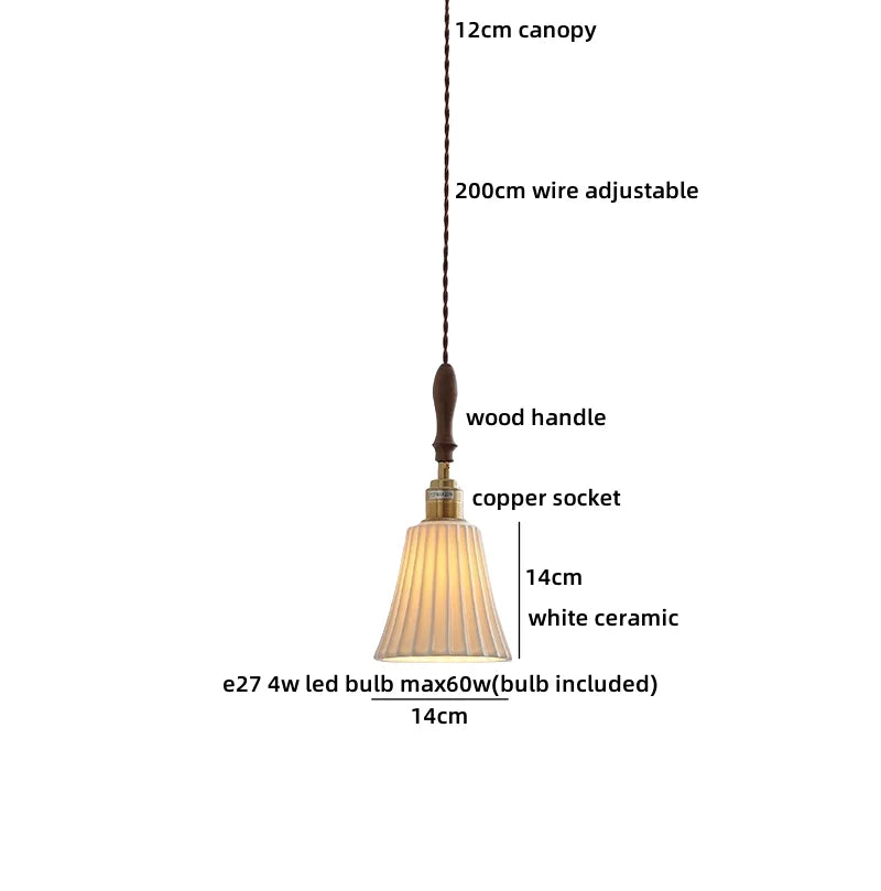 Helnys Ceramic Wood Copper LED Pendant Light Stair Bar Bedroom Cafe Hanging Lamp