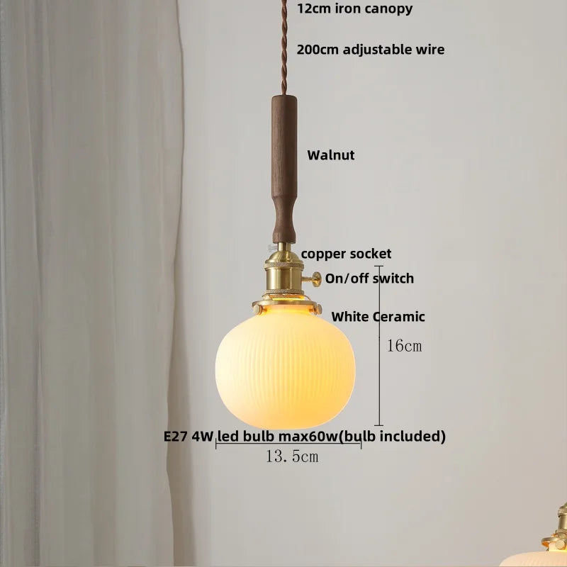 Helnys Ceramic Copper Knob LED Pendant Light Fixture - Modern Nordic Adjustable Hanging Lamp