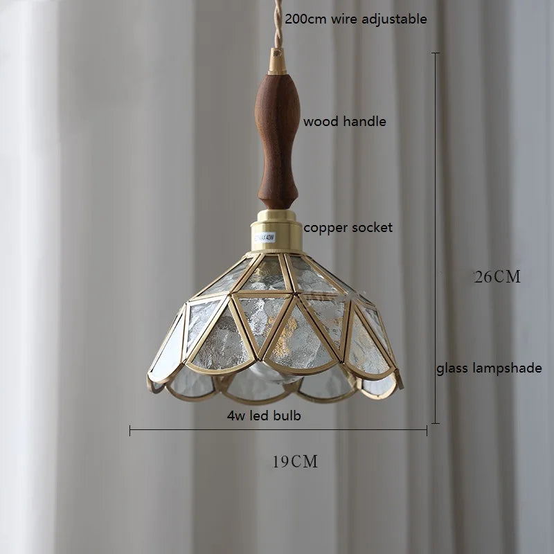 Helnys Butterfly Glass Copper LED Pendant Lamp for Home Indoor Decor