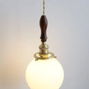 Helnys White Glass LED Pendant Light Walnut Wood Nordic Modern Hanging Fixture