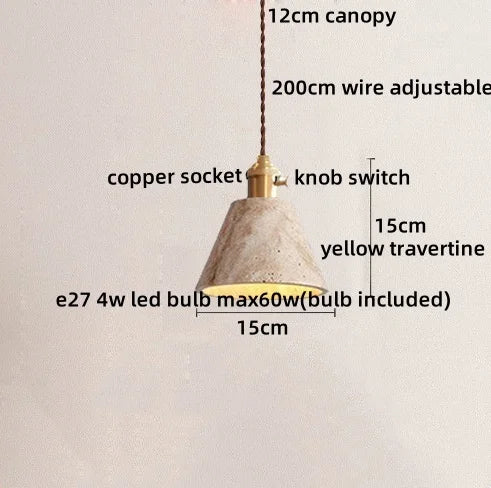 Helnys Yellow Travertine LED Pendant Light - Nordic Modern Hang Lamp