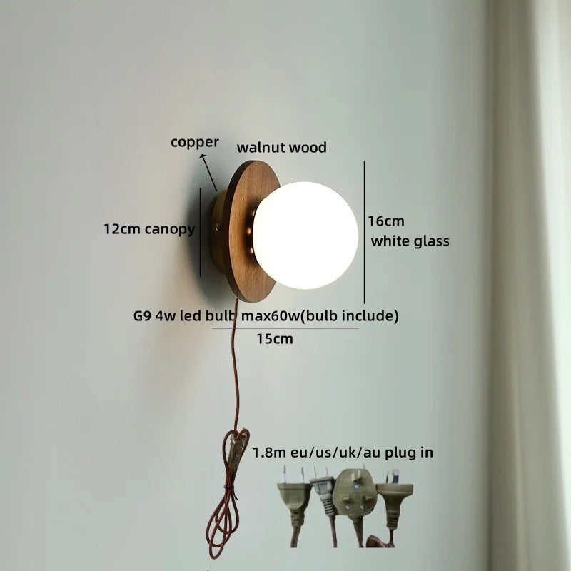 Helnys Glass Wall Light Sconce LED Switch Nordic Bedroom Bathroom Stairs Aplique Pared