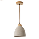 Helnys Modern Wood Cement LED Pendant Light Fixture, Adjustable Hanging Lamp