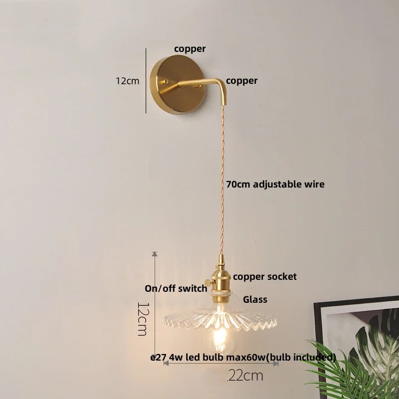 Helnys Clear Glass Adjustable LED Wall Light Fixture Copper Wall Lamps