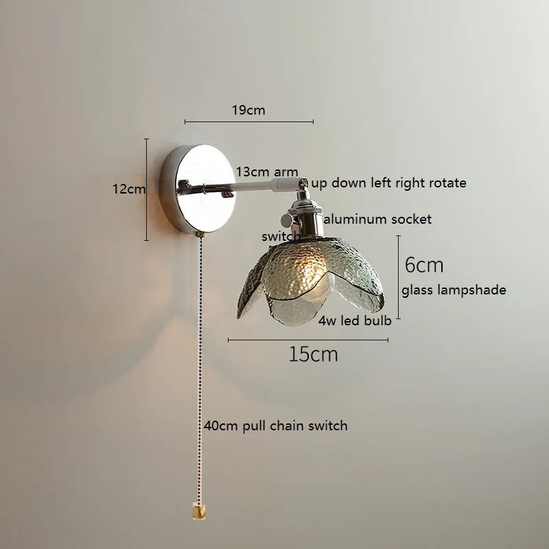 Helnys Clear Glass Silver LED Wall Sconce Iron Arm Adjustable E26 E27 Socket