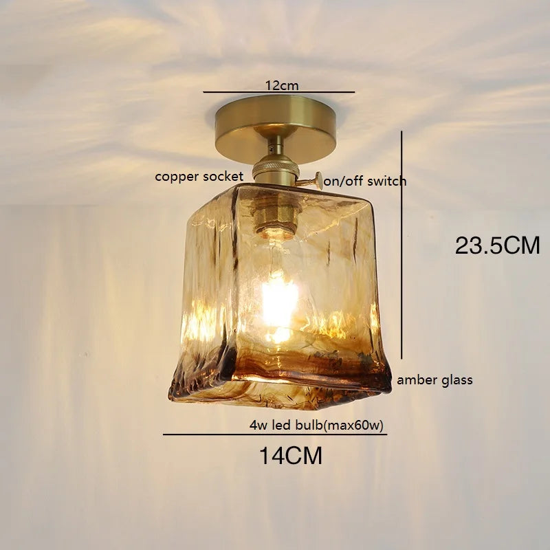 Helnys Amber Glass Ceiling Lamp LED 4W Copper Socket for Home Lighting