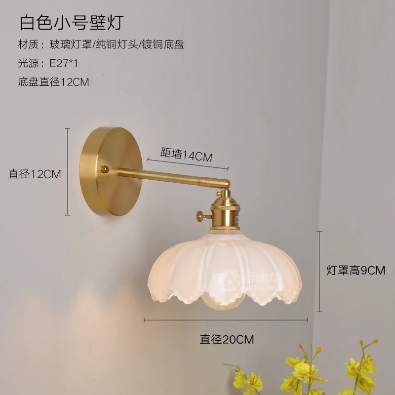 Helnys Copper Glass LED Wall Lamp Switch Japanese Nordic Style Bedroom Bathroom Mirror
