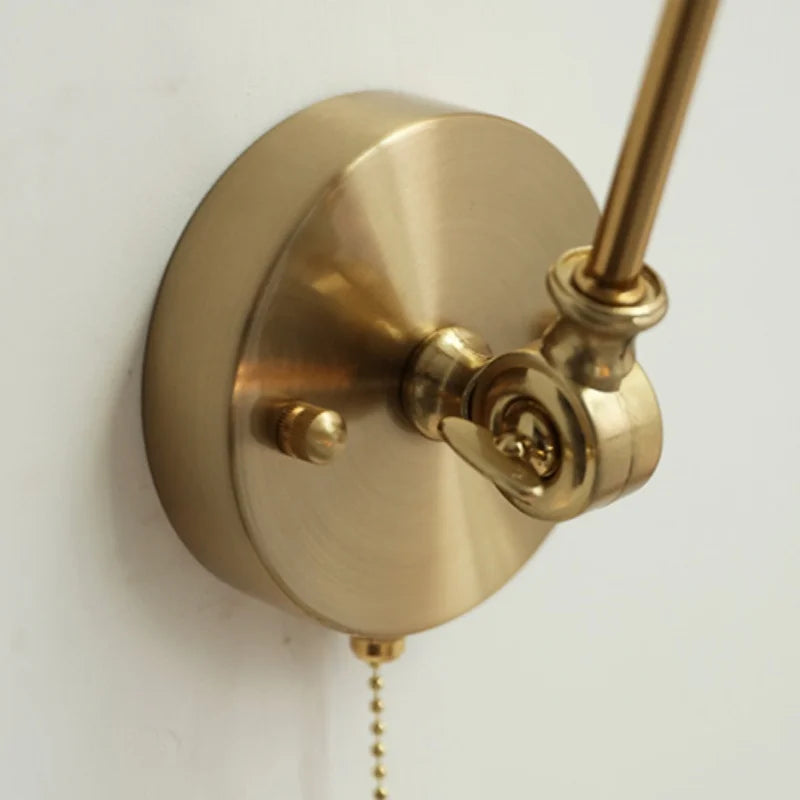 Helnys Glass Green LED Wall Light with Pull Chain Switch - Vintage Swing Arms Sconce