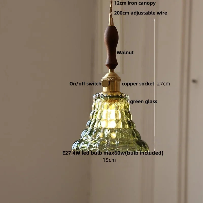 Helnys Glass LED Pendant Lamp Walnut Wood Nordic Modern Hanging Light