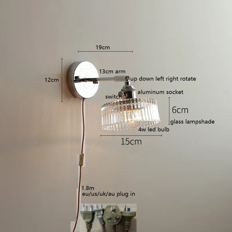 Helnys Clear Glass Silver LED Wall Sconce Iron Arm Adjustable E26 E27 Socket