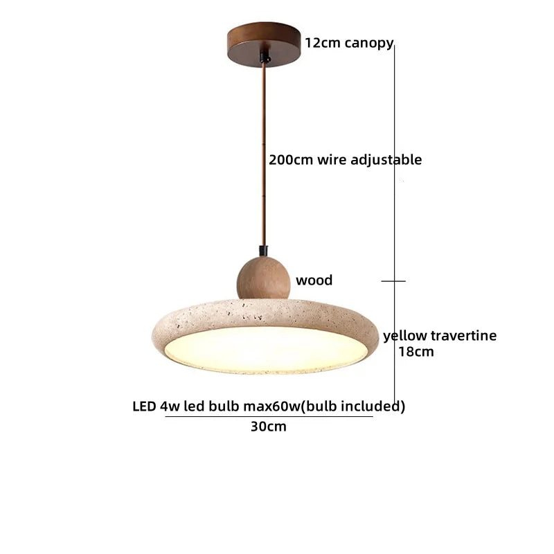 Helnys Yellow Travertine Circular LED Pendant Lamp for Bedroom and Living Room