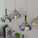 Helnys Tiffany Butterfly Glass LED Pendant Lights: Nordic Modern Kitchen Fixture with Adjustable Wire