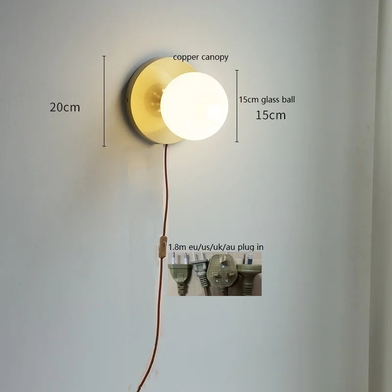 Helnys Glass Ball LED Wall Light Pull Chain Bedroom Cafe Bathroom Mirror Stair Lamp