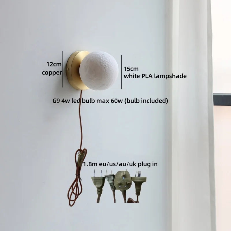 Helnys White Ball LED Wall Light - Modern Nordic Living Room Bedside Lamp