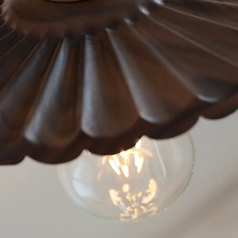 Helnys Nordic LED Wall Light Walnut Wood Copper Sconce with Pull Chain Switch