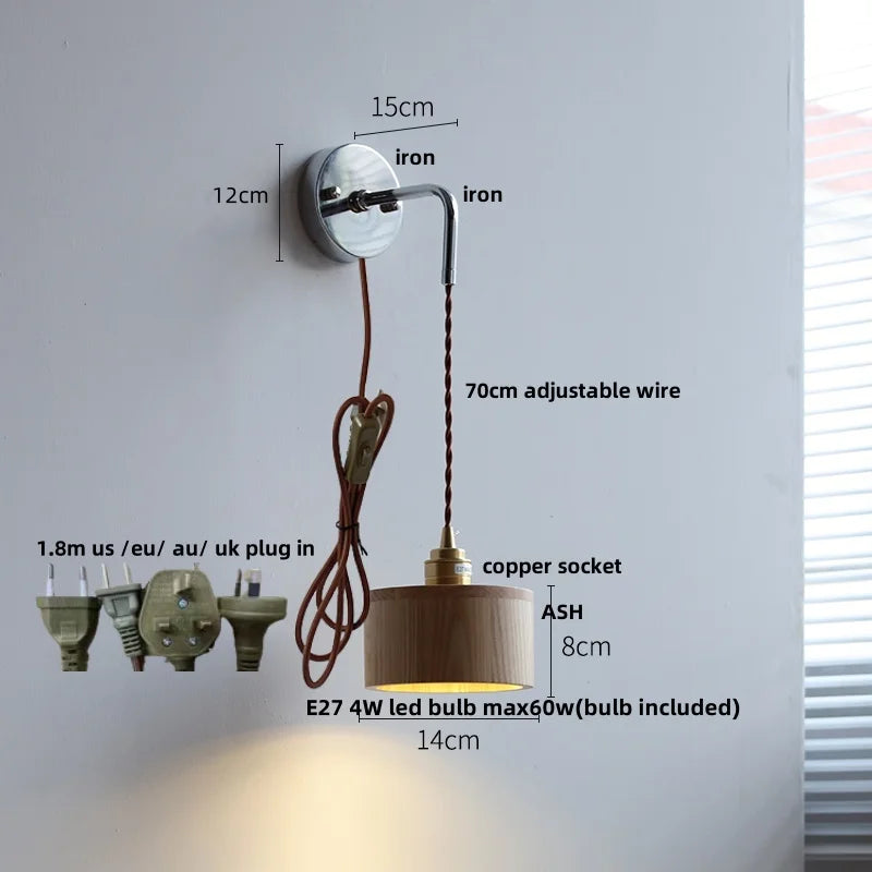 Helnys Walnut Ash LED Wall Lamp Sconce - Adjustable Japanese Style Stair Light Fixtures