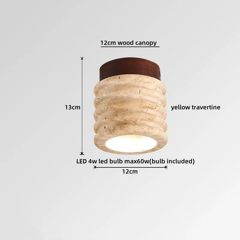 Helnys Wood Stone LED Ceiling Light Fixture | Yellow Travertine Plafondlamp