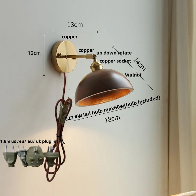 Helnys Wood LED Wall Sconce Pull Chain Switch Up Down Rotatable Bathroom Mirror Light