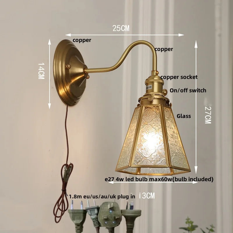 Helnys Vintage Style Blue Flower Glass Wall Sconce LED Lamp