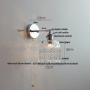 Helnys Clear Glass LED Wall Sconce Pull Chain Switch Modern Iron Bathroom Light