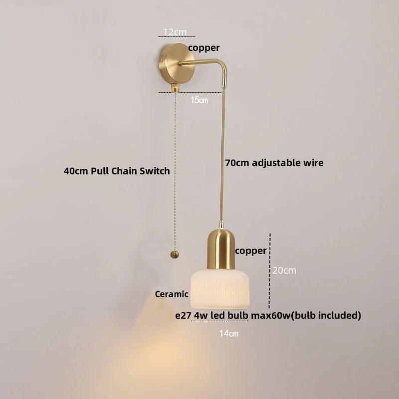 Helnys Rotatable Nordic LED Wall Light with Pull Chain Switch